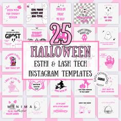 the 25 halloween font and flash instagram templates are on display in pink squares