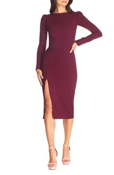 Burgundy Holiday Dress, Burgundy Midi Dress, Formal Dresses With Sleeves, Dress The Population, Burgundy Dress, Jewel Neck, Nordstrom Dresses, Dress Details, Sheath Dress