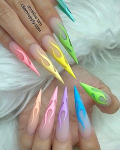 Fire To The Rain, Long Stiletto Nails, Punk Nails, Dope Nail Designs, Crazy Nails, Long Acrylic Nails Coffin