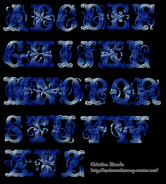 the upper and lower letters are made up of swirly font, which is also in blue