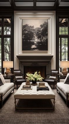 Southern Interior Design White Living Room Colors, White Living Room Decor Ideas, Southern Interior Design, Black And White Living Room Decor, Design Symmetry, White Living Room Decor, Interior Design Principles, Black And White Living Room