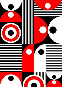 an abstract pattern with black, white and red circles