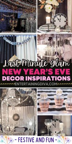 11 Easy Last Minute New Year's Eve Party Decorations Ideas | New Years Eve Nye Party Ideas, New Year's Eve Decorations, Champagne Jello Shots, Party Decorations Ideas, Halloween Haunted House Decorations, Mercury Glass Candle Holders, Paper Tablecloth, Easy Party Decorations, Creative Party Ideas