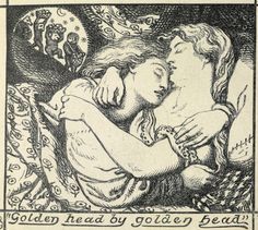 an old black and white drawing of two women embracing each other with the caption golden road by golden peace