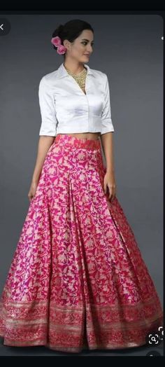 Pink Banarasi Lehenga, Indian Skirt And Top, Long Skirt Top Designs, Long Skirt And Top, Long Blouse Designs, Lehenga Saree Design, Indian Skirt, Long Gown Design, Lehenga Designs Simple