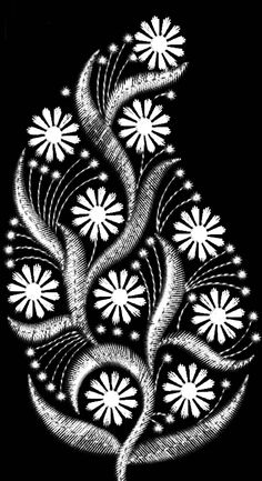 a black and white drawing of a tree with snowflakes on it