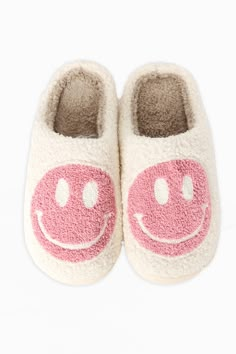 Introducing the adorable Smiley Face Cozy Slippers! These cozy and plush slippers are designed to bring a smile to your face every time you put them on. With their soft and warm material, you'll feel like you're walking on clouds. The cute smiley face design adds a touch of fun and playfulness to your loungewear. Perfect for relaxing at home, these slippers will keep your feet snug and cozy throughout the day. Treat yourself or someone special to the Smiley Face Cozy Slippers and bring joy and c Cute Home Slippers, Trendy Items 2024, Christmas Wishlist Items 2024, Fluffy Round Toe Slippers For Loungewear, Cute Soft Slippers For Indoor Use, Cute Soft Indoor Slippers, Cute Round Toe Slippers For Leisure, White Soft Sole Slippers For Winter, Pink Slippers With Plush Lining