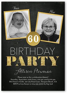 a birthday party flyer with two photos on it