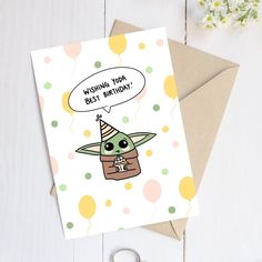 a birthday card with an image of a baby yoda