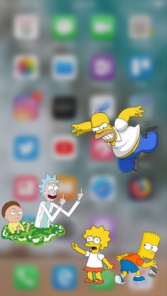 the simpsons family is playing on an iphone