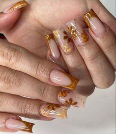 Copper Nails Designs, Earthy Nails, Fall Nail Ideas, Fall Drink, Hippie Nails, Casual Nails, Classy Acrylic Nails