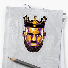 a drawing of a bearded man with a crown on his head and pencil next to it