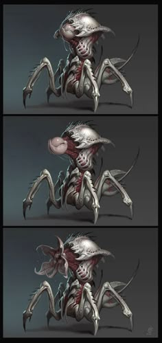 three different views of an alien creature