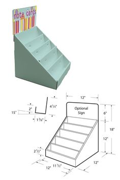 a drawing of a card box with dividers on the bottom, and an additional shelf for cards