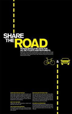 a black and yellow poster with the words share the road on it's side