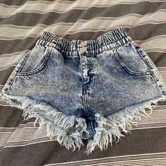 Bdg Cheeky Shorts Never Worn. Nwt. Stretchy Waist With 2 Button Snap In Front Casual Blue Jean Shorts With Button Closure, Blue Casual Jean Shorts With Button Closure, Trendy Blue Shorts With Button Closure, Rolled Cuff Jeans, Cheeky Shorts, Urban Outfitters Jeans, Dolphin Shorts, Bdg Jeans, Retro Fits