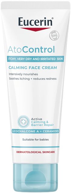 Relieve the tight and itchy sensation of atopic skin with the Eucerin AtoControl Face Care Cream, a facial moisturiser specifically formulated for the needs of dermatitis or eczema that can be used on adults, children and babies over three months. Irritable, itchy and dry skin can look red and feel uncomfortable and sometimes it feels as though nothing will help to relieve a flare-up. Eucerin have researched the needs of atopic skin and have designed an oil-in-water face cream to provide daily care for skin prone to flare-ups. Eucerin AtoControl Face Care Cream uses glycerin to hydrate the skin and ceramides to improve the skin barrier function - helping to keep harmful irritants out and also prevent skin dehydration. The lightweight, non-sticky texture is enriched with skin-soothing licoc Skin Dehydration, Atopic Skin, Dehydration, Skin Barrier, Hand Care, Daily Moisturizer, Hair Care Shampoo, Dry Shampoo, Face Care