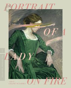 the portrait of lady on fire is featured in this magazine cover art print featuring an image of a woman wearing a green dress