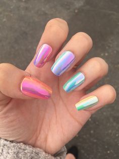 Unicorn Nails Designs, Mermaid Nail Art, Holo Nails, Bright Summer Nails, Unicorn Nails, Mermaid Nails, Rainbow Nails, Beach Nails, Holographic Nails