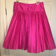 Simply Stunning! Perfect For Holiday Parties Pink Pleated A-line Skirt, Pink A-line Pleated Skirt, Pink Satin Skirt For Spring, Pink Silk Evening Skirt, Spring Silk Skirt With Accordion Pleats, Spring Pleated Satin Skirt, Formal Pink Pleated Skirt, Formal Pink Flared Skirt, Formal Flared Pink Skirt