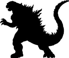 a black and white silhouette of a godzilla