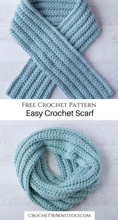 the crochet scarf pattern is shown in two different colors