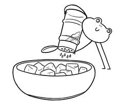 a cartoon character pouring something into a bowl