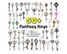 50 + fantasy keys clipart for commercial use