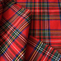 red and green plaid fabric close up