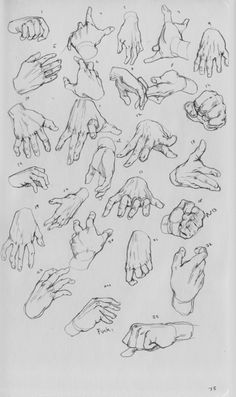 a bunch of hands that are drawn in black and white