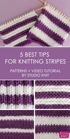 knitted striped scarf with text that reads 5 best tips for knitting stripes