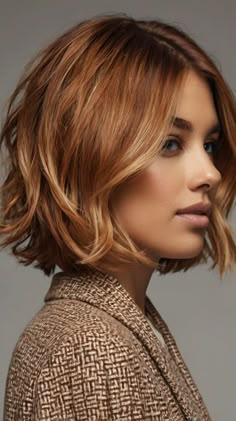 Gorgeous Blonde Lob with Copper Ends for Copper Bob Hair, Fall Hair Inspiration, Copper Bob, Cooper Hair, Blonde Lob, Copper Blonde, Brown Curls