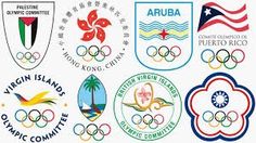 various olympic emblems and badges on a white background