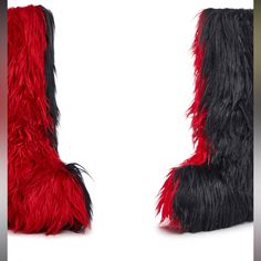 Dolls Kill Platform Boot Fur Platform Boots, Shoes Red And Black, Dolls Kill Shoes, Platform Boots, Dolls Kill, Red And Black, A Couple, Black And Red, Dolls