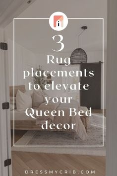 Are you confused about how to place your rug or what rug size for queen bed you should choose for your bedroom decor? Here we've collected 3 queen bed rug placements that will help you create a seamless bedroom interior. Additionally, we have concluded a rug size guide for bedroom together with their placements. Don't struggle with whether you should put bedroom rugs under bed, find the best bedroom rug placements now! Additionally, a collection of neutral rugs, vintage rugs, farmhouse rugs. Queen Bed Rug, Queen Bed Decor, Modern Boho Bedroom, Rug Placement