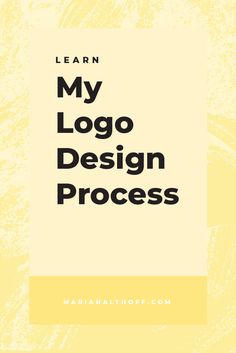 the logo design process is shown in black and yellow, with an orange border around it