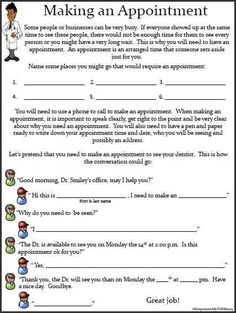 the worksheet for making an appointment