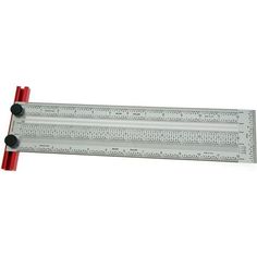 a large ruler with two red handles on it