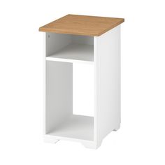 a white shelf with a wooden top on an isolated background for use as a side table