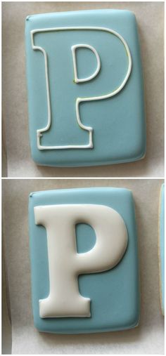 the letters p and p are made out of fondant icing, then decorated to look like cookies