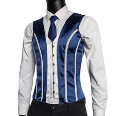 Men corset vest blue dress waistcoat formal tops for wedding stage vintage style 6 buckles and lace up back adjust tightness,bones on body help to improve posture Blue Suit Vest, Formal Vest, Corset Vest, Formal Tops, Vintage Corset, Waist Trainer, Stage Costume, Suit Vest, Wedding Stage