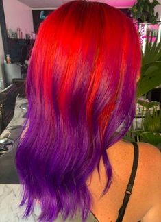 Purple And Red Hair Color Ideas Red And Purple Hair Dye Ideas, Red And Purple Ombre Hair, Purple And Red Hair Color, Purple And Red Hair Ombre, Red And Purple Hair Color Ideas, Red To Purple Hair, Red And Purple Hair Color, Electric Purple Hair, Hair Color Ideas Purple