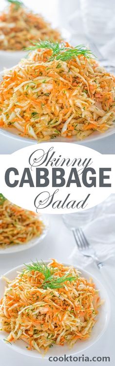 two plates with shredded carrots and cabbage salad on them