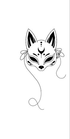 a black and white drawing of a fox mask