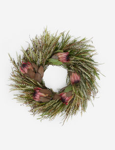 Fresh Handmade Grevillea and Pink Ice Protea Wreath Protea Wreath, Pink Ice Protea, Textured Area Rug, Tropical Christmas, Exclusive Furniture