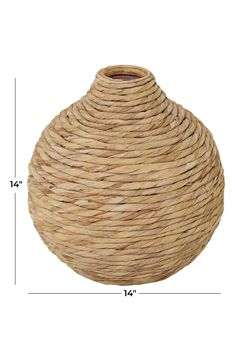 a large vase made out of wicker with measurements for the bottom and side sides