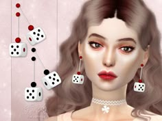 a digital painting of a woman with dices hanging from her hair and wearing pearls