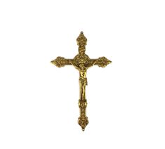 a gold cross on a white background