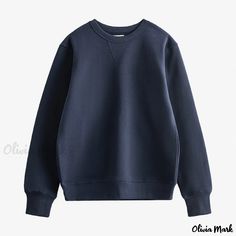 Olivia Mark - Premium Long Sleeve Crewneck Base Layer Sweater with Increased Thickness and Added Plushness Tracksuits For Men, Womens Ripped Jeans, Navy Blue Sweatshirt, Blue Black Color, Layered Sweater, Basic Sweatshirt, Sweatshirt Short Sleeve, Round Neck Sweatshirts, Red Pants