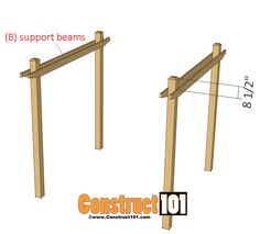 two wooden posts are shown with measurements for the top and bottom beams on each side